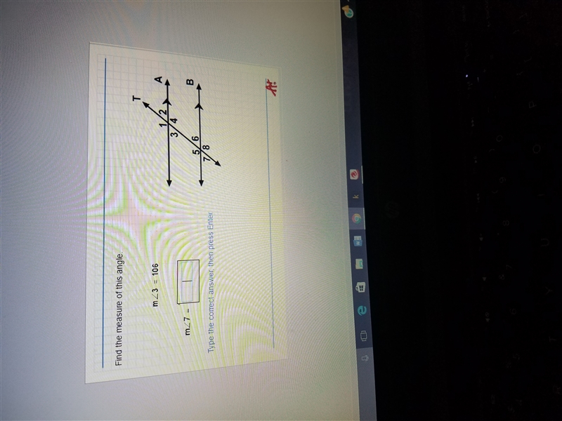 Find the measure of this angle m <3 =106 m <7=-example-1