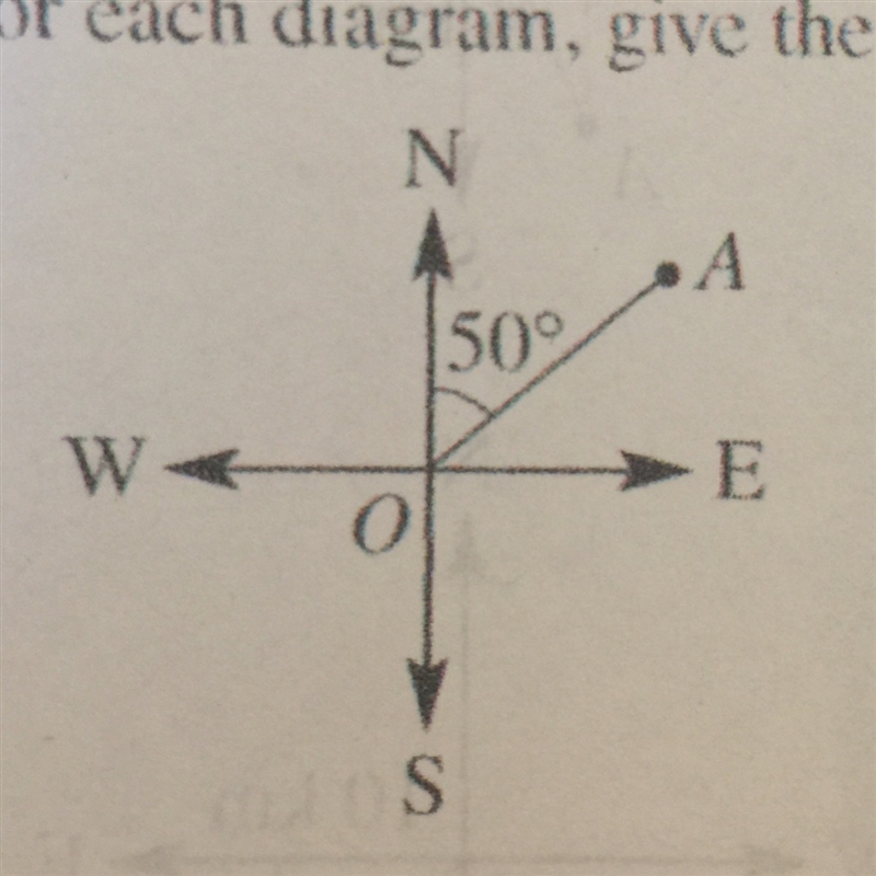 For each diagram give the true bearing from O and A-example-1