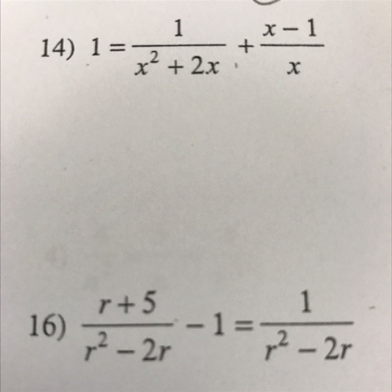 How to do both 14) and 16) b/c I have no idea. It is solving rational equations.-example-1