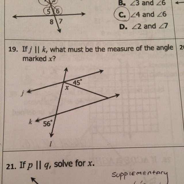 If j||k, what must be the measure of the angle marked x?-example-1