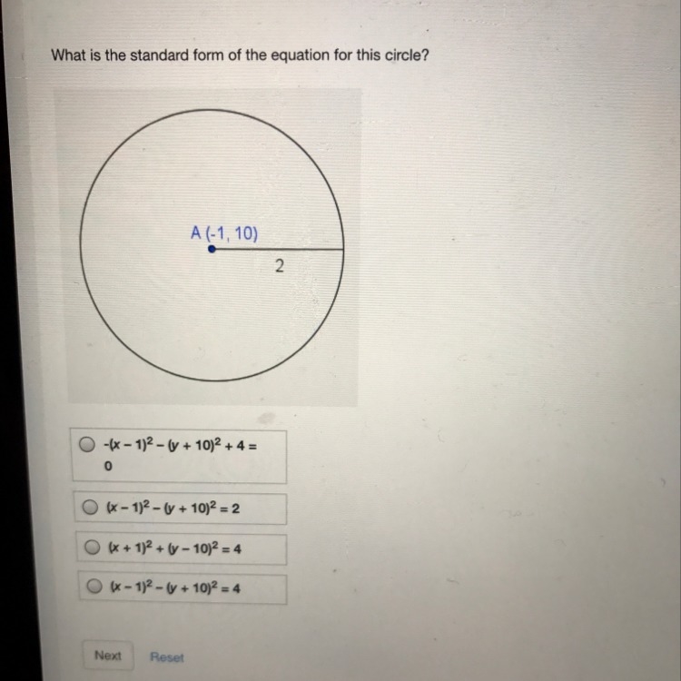 What is the standard form of the equation for this circle-example-1