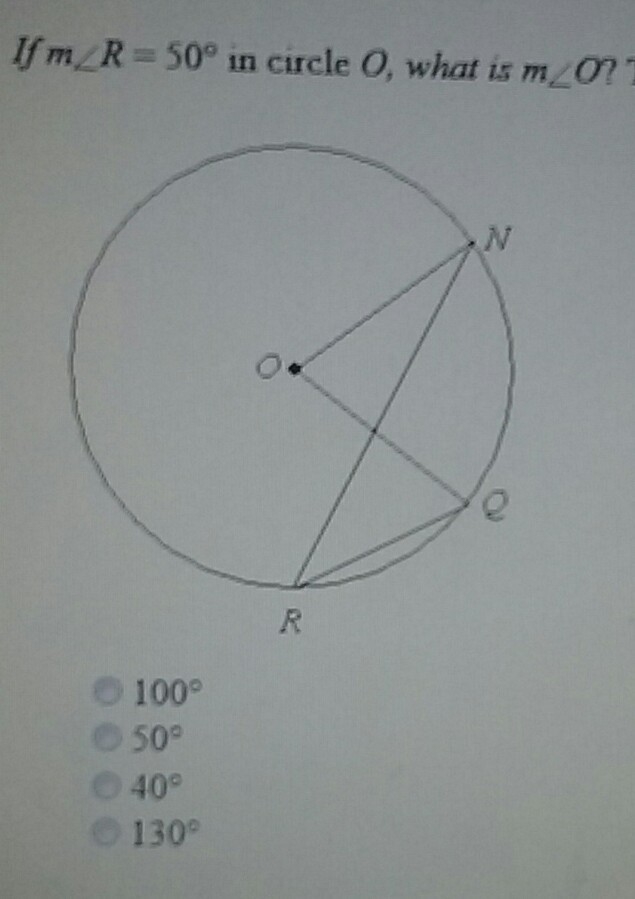 If <R = 50 in circle O, what is <O?-example-1