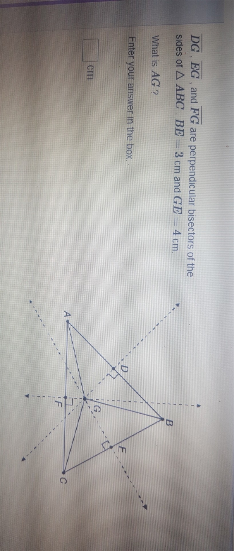 BE = 3cm and GE = 4cm What is AG?-example-1