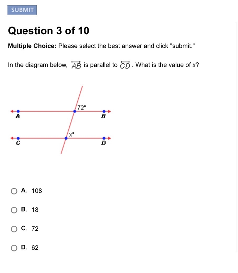 In the diagram below, AB is parallel to CD . What is the value of x?-example-1