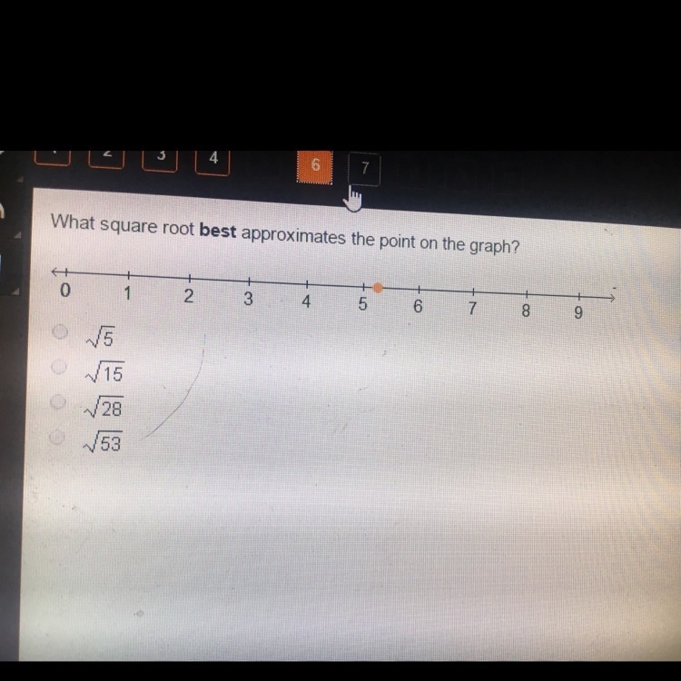 What square root best approximates the point on the graph-example-1