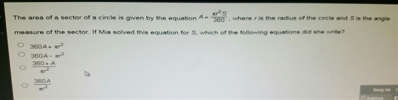 The area of a sector of a circle is given by the equation-example-1