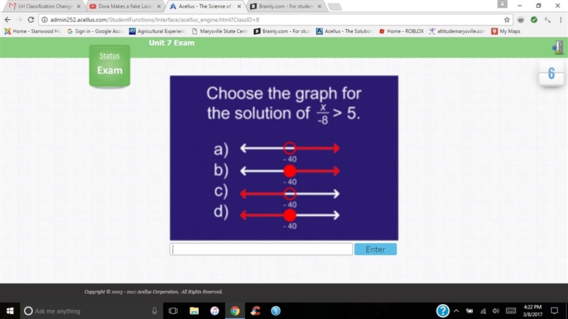 Choose the graph for the solution of x/-8>5-example-1