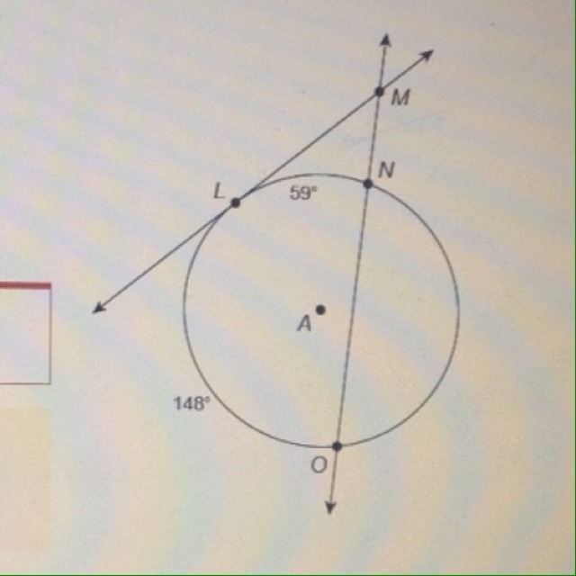 Okay so Circle A is intersected by lines Lm and MO. What is the measure of Angle LMO-example-1