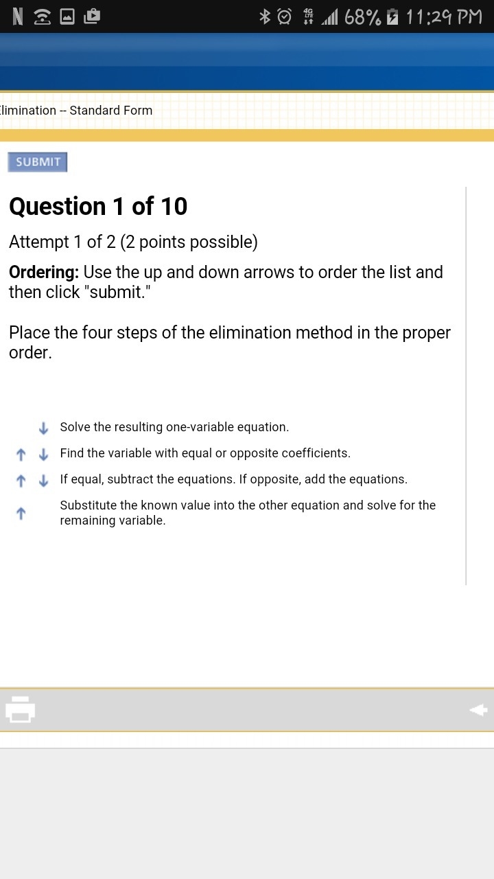 Place the four steps of the elimination method in the proper order-example-1