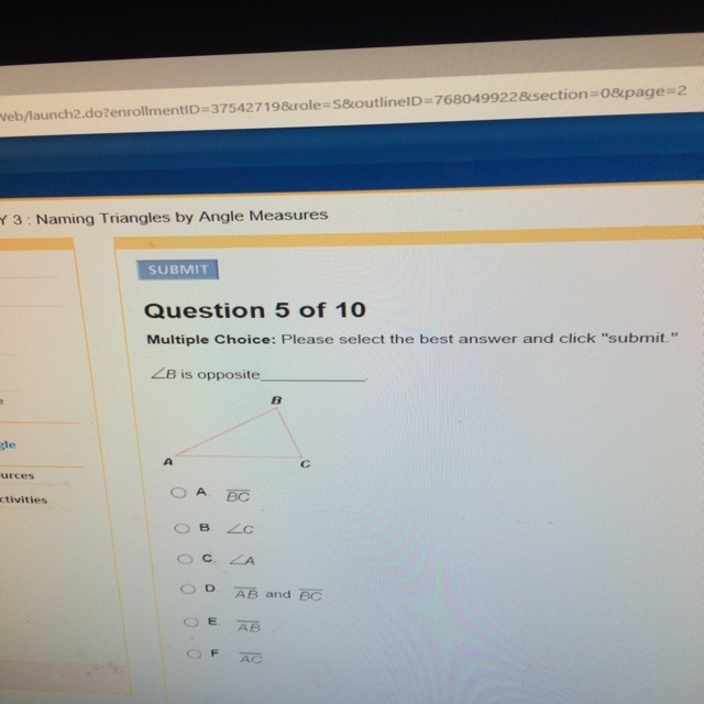 Angle B is opposite _____ help please!!-example-1