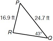 Use the Law of Sines to find the measure of angle R to the nearest degree.-example-1