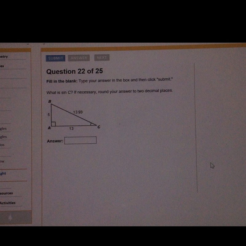 What is sin C? If necessary, round your answer to two decimal places.-example-1