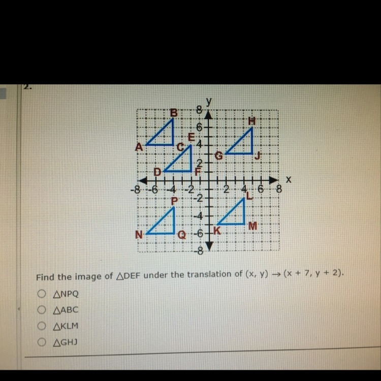 Find the image of def under the translation of (x, y) ---> (x+7, y+2)-example-1