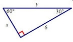 Find the value of x and the value of y. A. x=2sqrt3 y=4sqrt3 B. x=3 y=6sqrt3 C. x-example-1