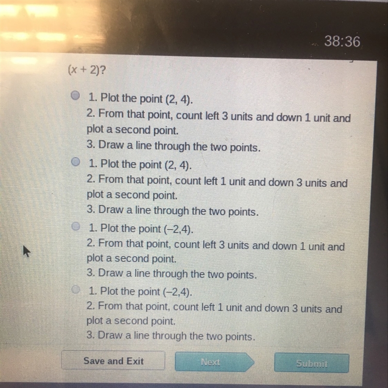 Which steps should be used to graph the equation y-4=1/3 (x+2)?-example-1