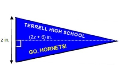 Kyla makes a triangular school pennant. The area of the triangle is 180 square inches-example-1