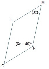 Figure LMNO is a parallelogram. What is the value of x? a.8 b.10 c.13 d.20-example-1