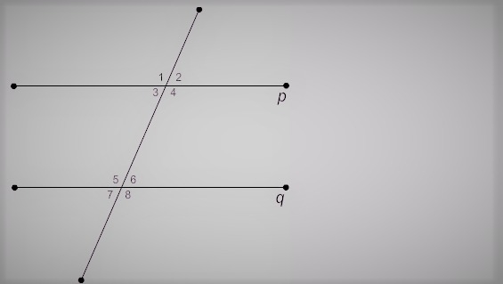 Which pair of angles are interior angles? A. 1 and 8 B. 3 and 6 C. 3 and 4 D. 3 and-example-1