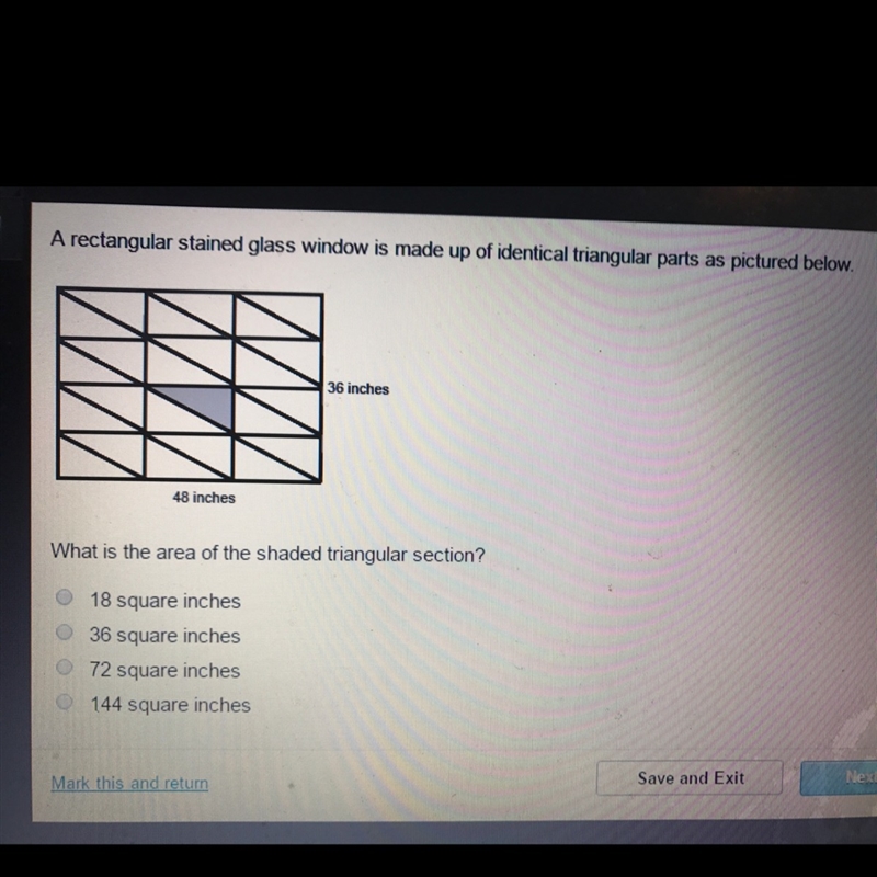 What is the area of the triangular section ?-example-1