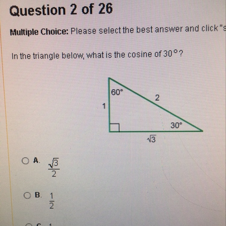 What is the cosine of 30?-example-1