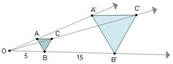 The perimeter of triangle ABC is 13 cm. It was dilated to create triangle A'B'C'. The-example-1