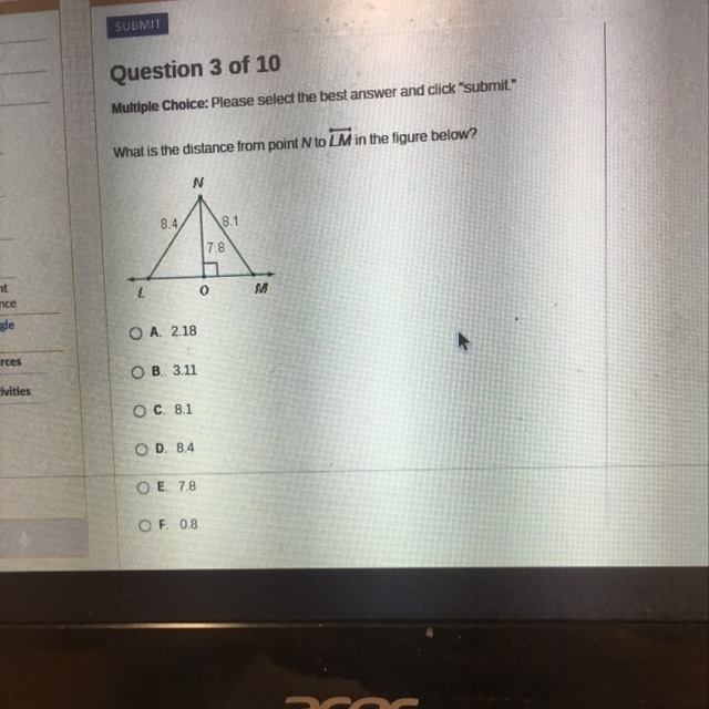 What is the distance from point N to LM-example-1