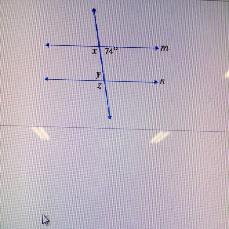 Find the measures of angles x, y, and z in the figure-example-1