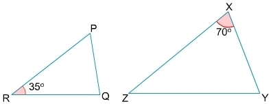 Triangles PQR and XYZ are similar triangles. Which are the other two angle measures-example-1