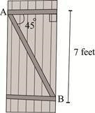 The picture shows a barn door: What is the length of the support AB? A. 7 over cos-example-1