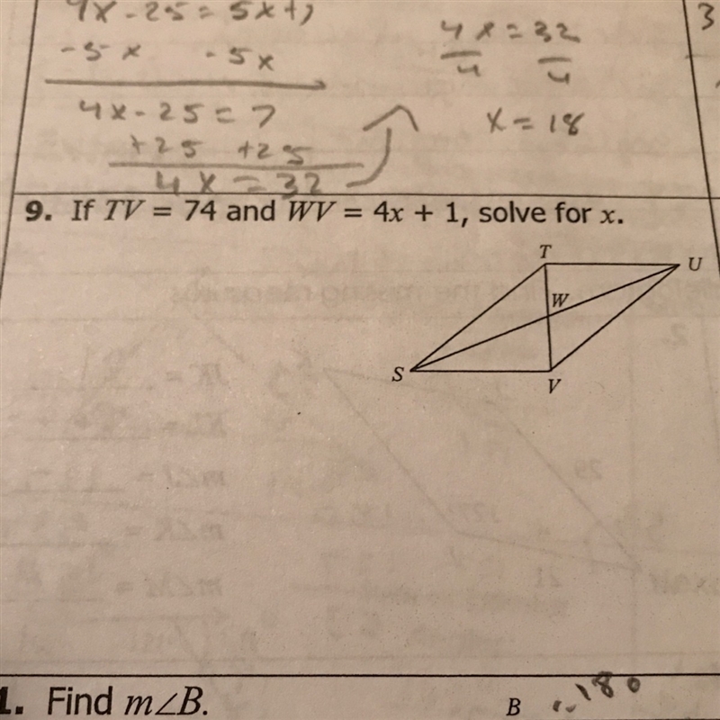 If TV= 74 and WV = 4x+1 Solve for X-example-1