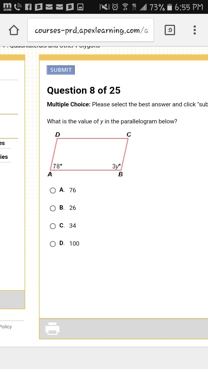 What is the value of y in the parallelogram below?-example-1