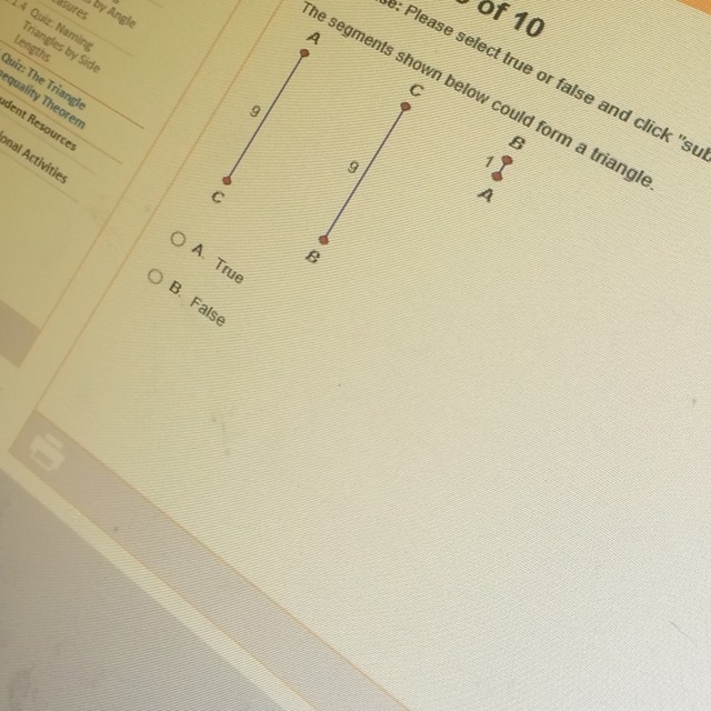 True or false? BA seems too short to make a triangle but idk help pls-example-1