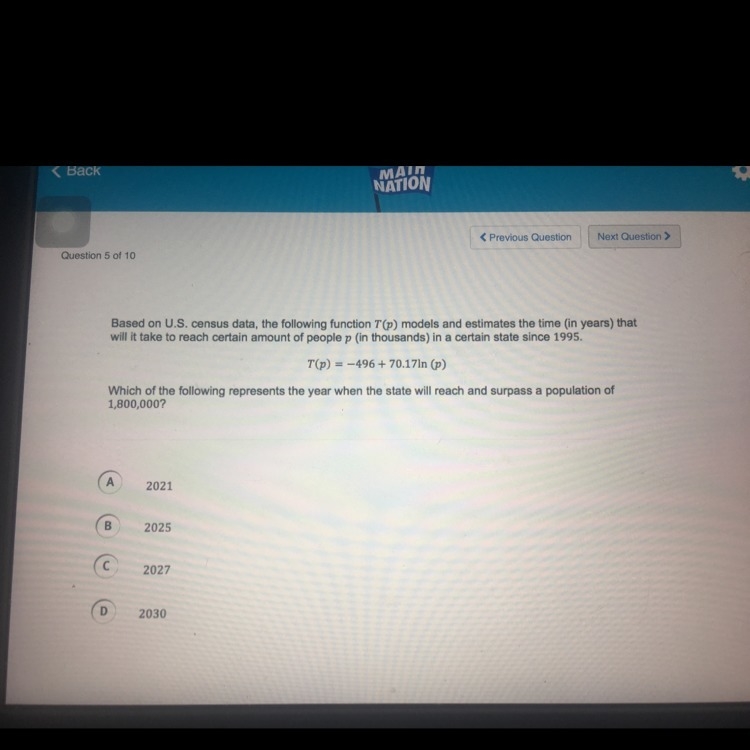 Which of the following represents the year when the state will reach and surpass a-example-1