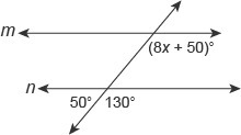 For what value of x is line m parallel to line n? Enter your answer in the box. x-example-1