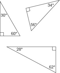 94 POINTS Ricardo draws three right triangles. In each figure, he measures a pair-example-1