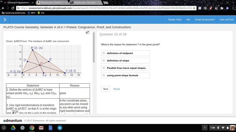 What is the reason for statement 7 in the given proof? definition of midpoint definition-example-1