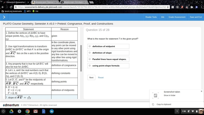 What is the reason for statement 7 in the given proof? definition of midpoint definition-example-2