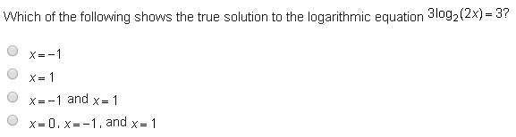 Please, I need help ASAP! Which of the following shows the true solution to the logarithmic-example-1