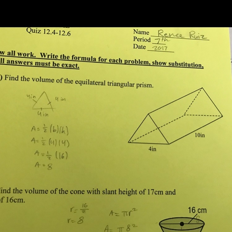 What is the volume of an equilateral triangular prism?-example-1