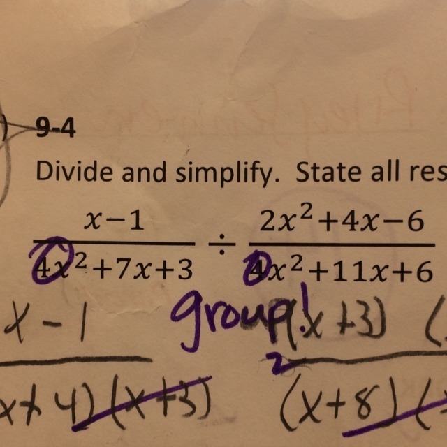 X-1/4x^2+7x+3 divided by 2x^2+4x-6/4x^2+11x+6-example-1