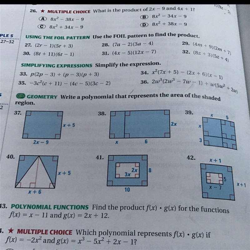 I need help on 39. You have to find the area of the polynomial-example-1