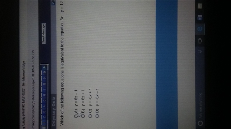 Which of the following equations is equivalent to the equation 6x-y=1-example-1