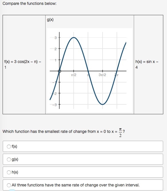 Trig questions: What sine function represents an amplitude of 1, a period of 2π, a-example-1