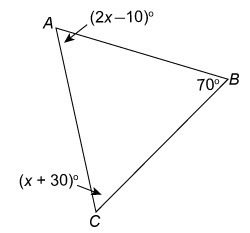 What is the measure of angle A in the triangle? ​ m∠A = ___°-example-1