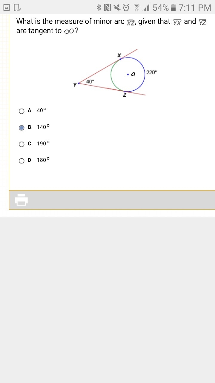 What is the measure of minor arc XZ , given that YX and YZ are tangent to center point-example-1