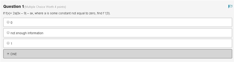 If f(x)= 2a|3x – 9| – ax, where a is some constant not equal to zero, find f ′(3).-example-1