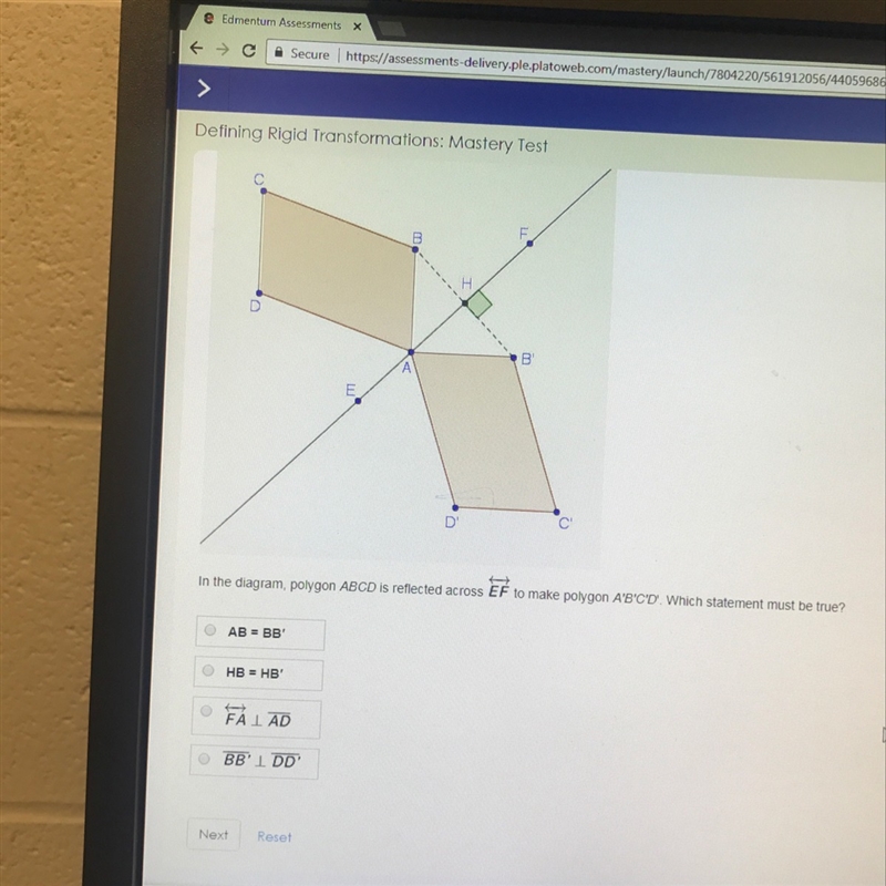 In the diagram polygon ABCD is reflected across EF to make polygon A'B'C'D'. Which-example-1