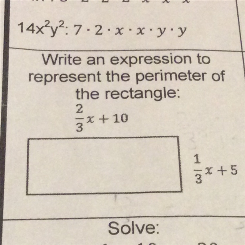 Question 1- Write an expression to represent the perimeter of the rectangle Question-example-1