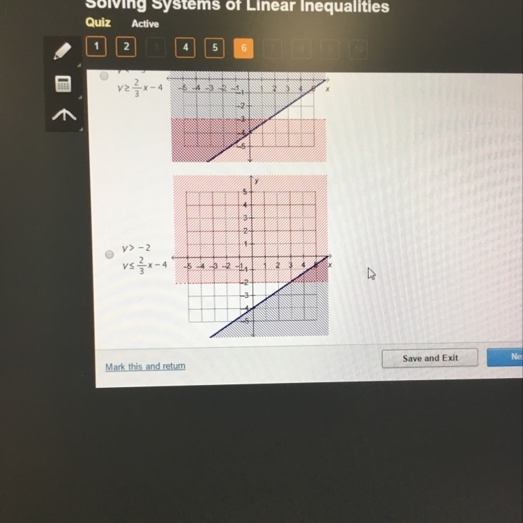 Which system of linear inequalities has the point (3,2) in its solution set?-example-1