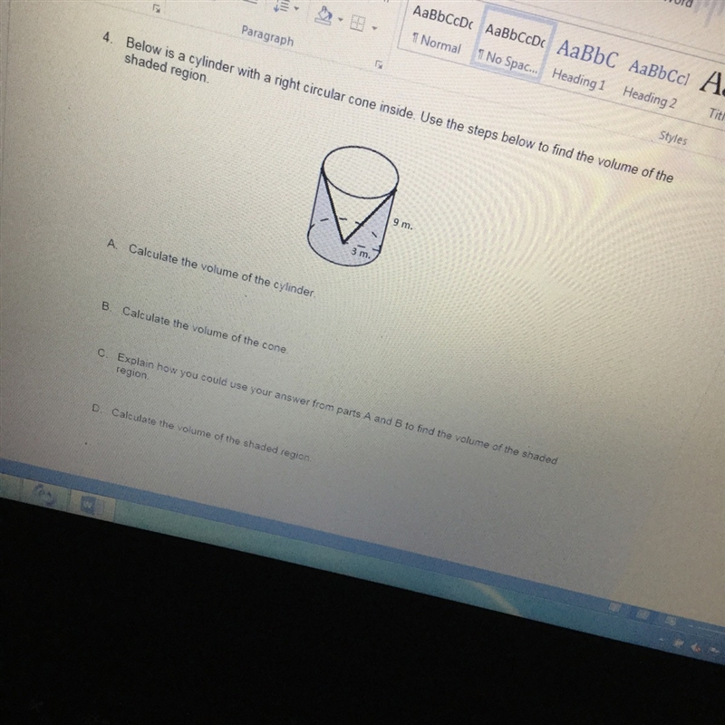 Find the volume of the shaded region of the cylinder-example-1